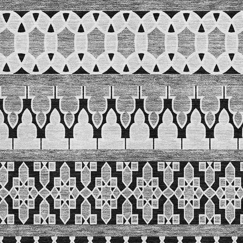 Black And Ivory Ikat Washable Area Rug With UV Protection Photo 3