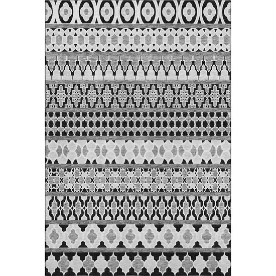 Black And Ivory Ikat Washable Area Rug With UV Protection Photo 1