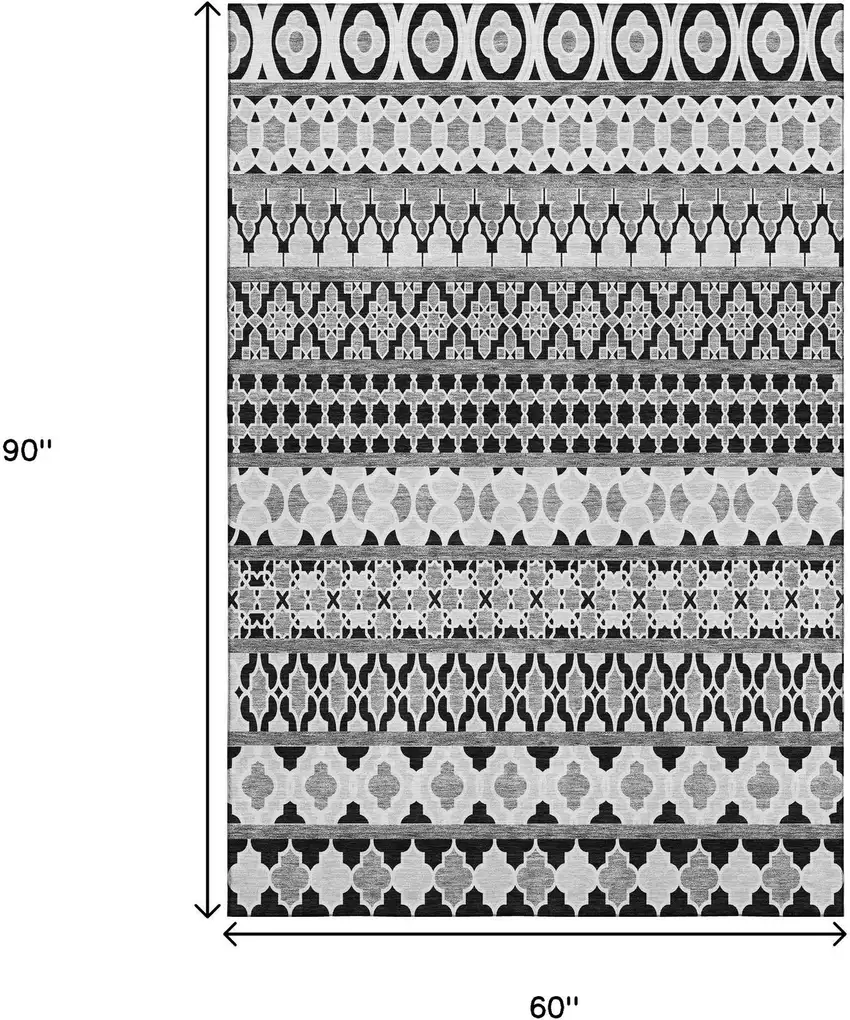 Black And Ivory Ikat Washable Area Rug With UV Protection Photo 3