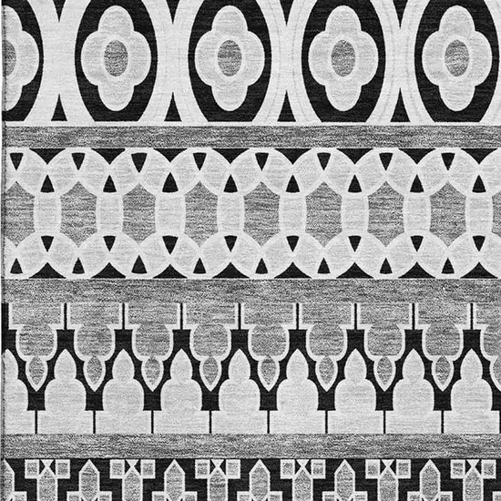 Black And Ivory Ikat Washable Area Rug With UV Protection Photo 3