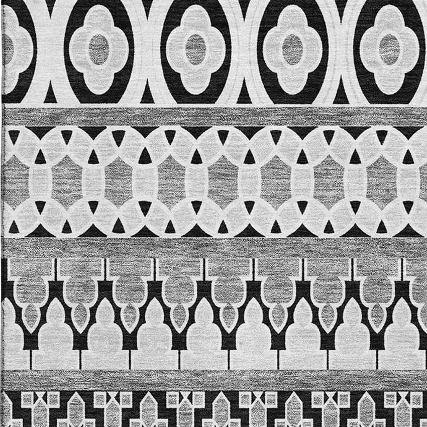 Black And Ivory Ikat Washable Area Rug With UV Protection Photo 3