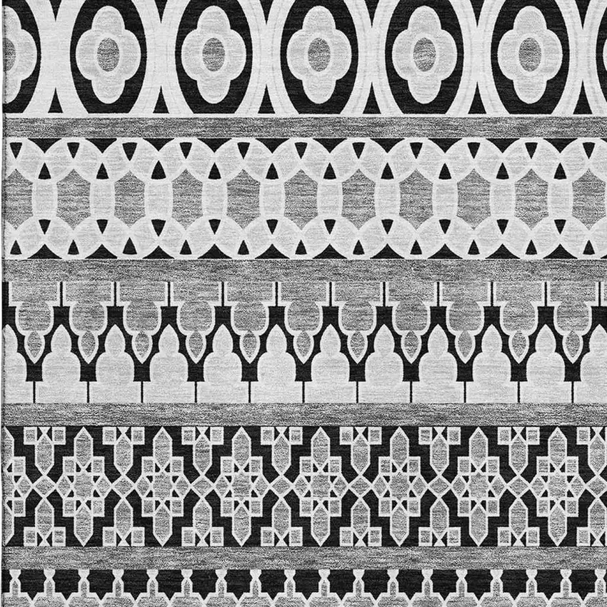 Black And Ivory Ikat Washable Area Rug With UV Protection Photo 4