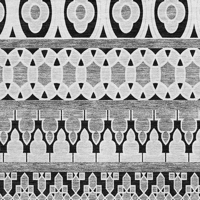 Black And Ivory Ikat Washable Area Rug With UV Protection Photo 3