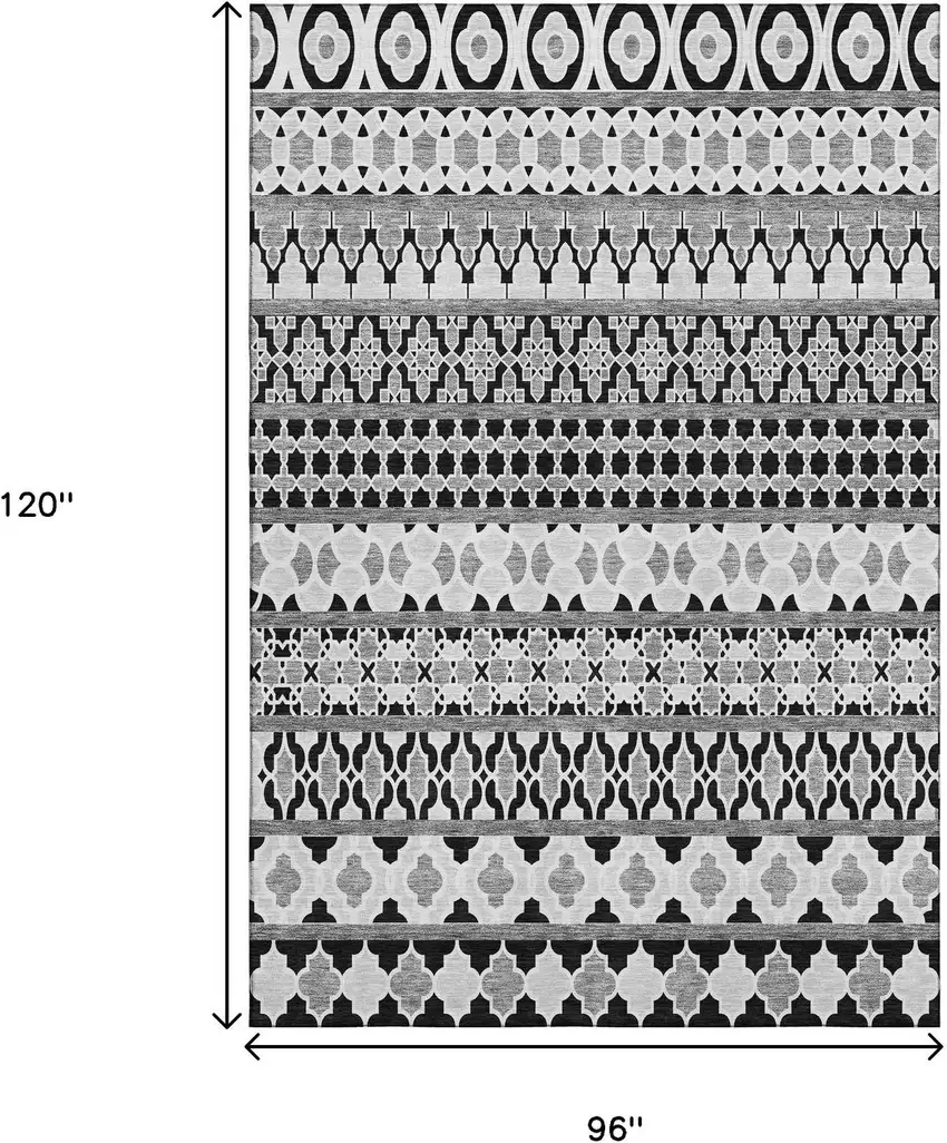 Black And Ivory Ikat Washable Area Rug With UV Protection Photo 3
