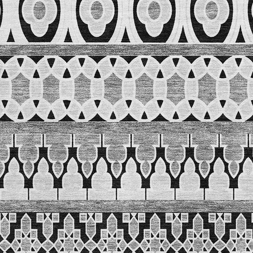 Black And Ivory Ikat Washable Area Rug With UV Protection Photo 3