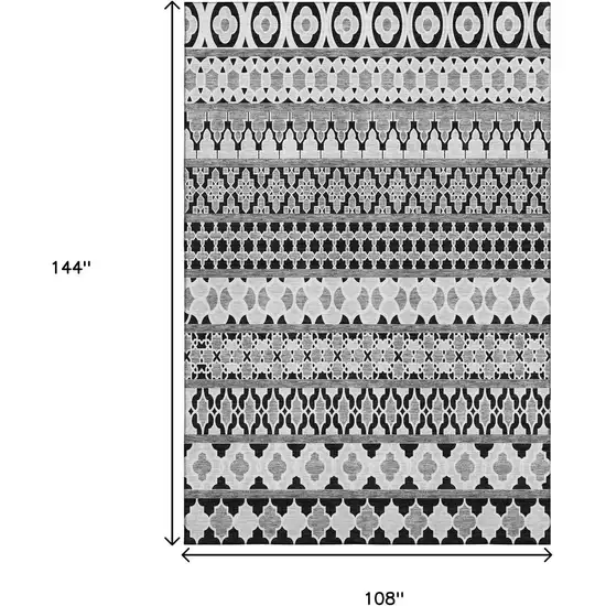 Black And Ivory Ikat Washable Area Rug With UV Protection Photo 3
