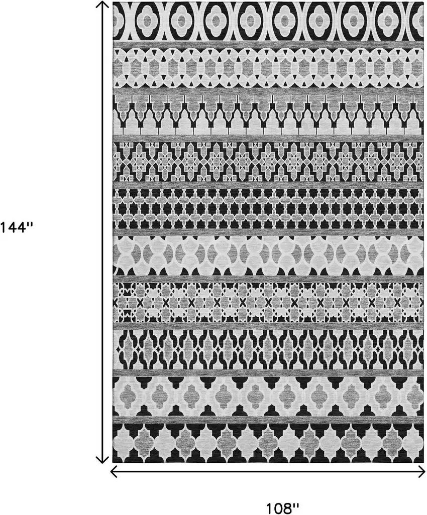 Black And Ivory Ikat Washable Area Rug With UV Protection Photo 3