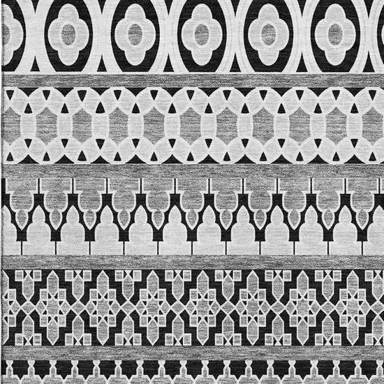 Black And Ivory Ikat Washable Area Rug With UV Protection Photo 4