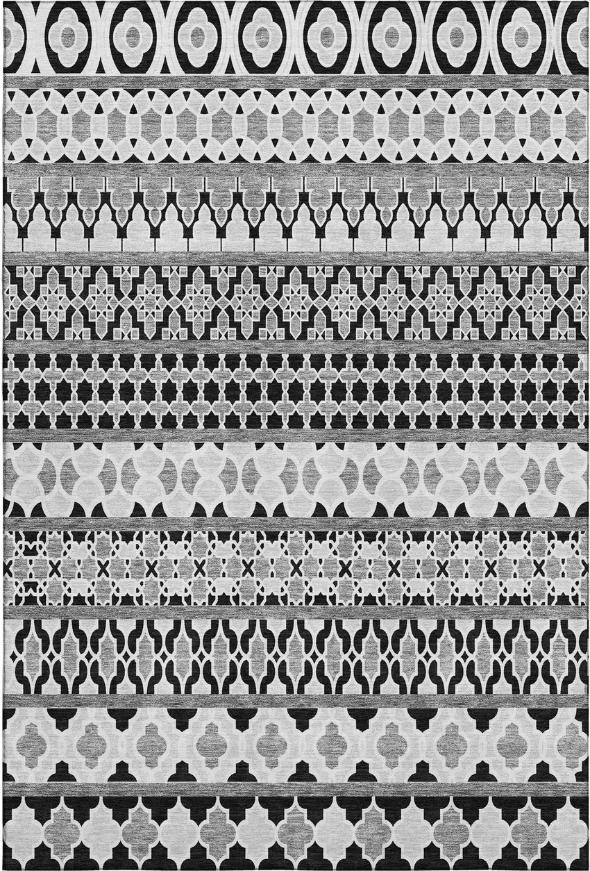 Black And Ivory Ikat Washable Area Rug With UV Protection Photo 1