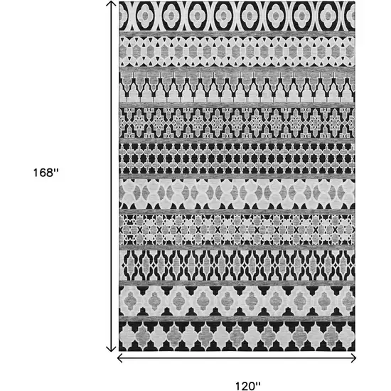 Black And Ivory Ikat Washable Area Rug With UV Protection Photo 3