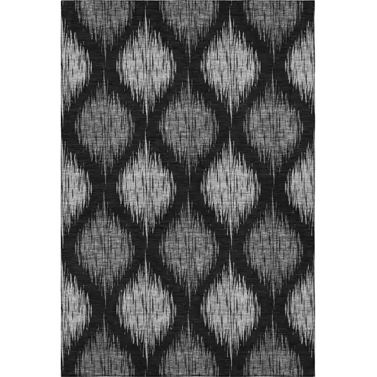 Black And Ivory Ikat Washable Area Rug With UV Protection Photo 4
