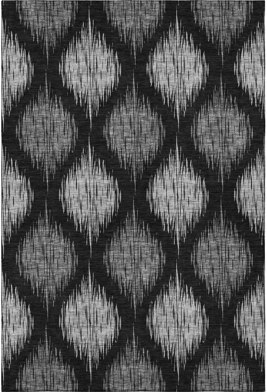 Black And Ivory Ikat Washable Area Rug With UV Protection Photo 4