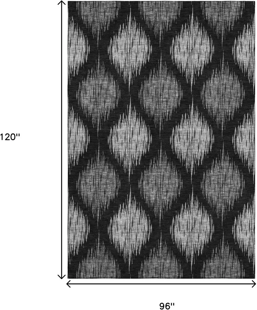 Black And Ivory Ikat Washable Area Rug With UV Protection Photo 3