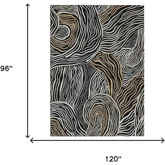 Black And Ivory Ikat Washable Indoor Outdoor Area Rug Photo 4