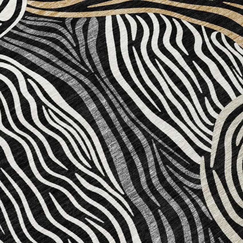 Black And Ivory Ikat Washable Indoor Outdoor Area Rug Photo 2
