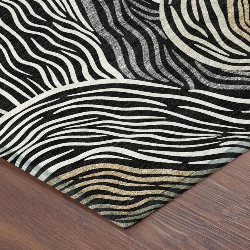 Black And Ivory Ikat Washable Indoor Outdoor Area Rug Photo 3