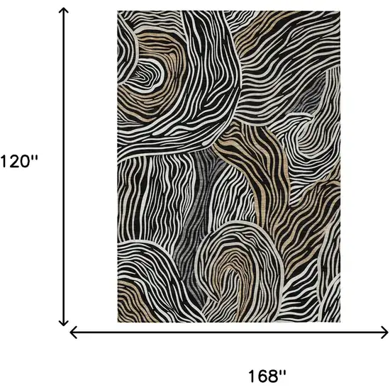 Black And Ivory Ikat Washable Indoor Outdoor Area Rug Photo 4