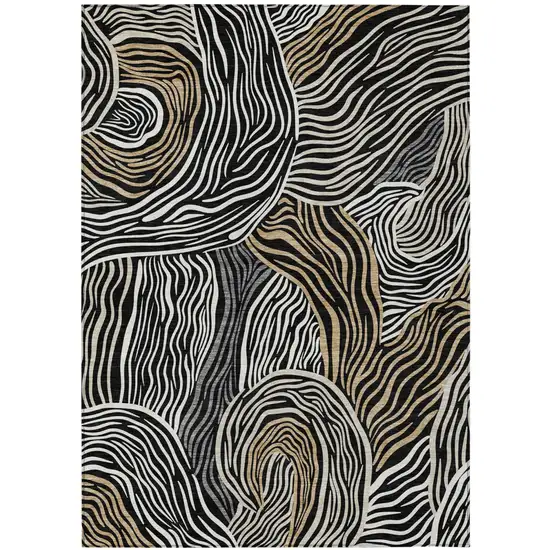 Black And Ivory Ikat Washable Indoor Outdoor Area Rug Photo 1