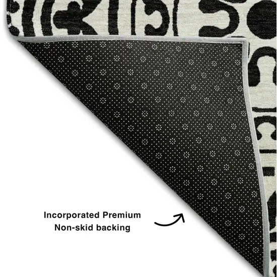 Black And Ivory Medallion Washable Area Rug With UV Protection Photo 8
