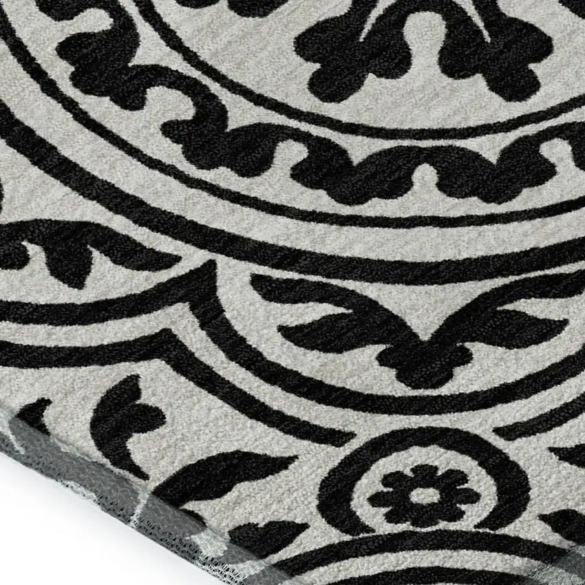 Black And Ivory Medallion Washable Area Rug With UV Protection Photo 3