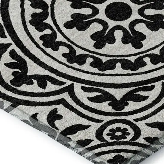 Black And Ivory Medallion Washable Area Rug With UV Protection Photo 3