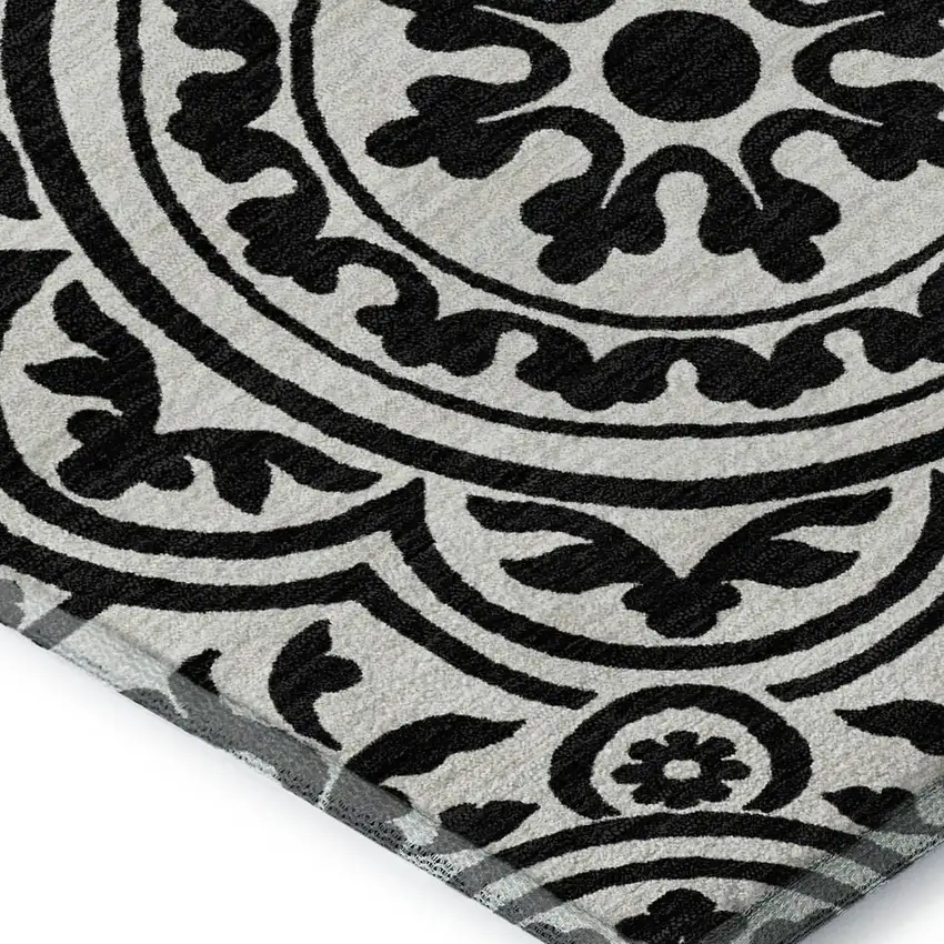 Black And Ivory Medallion Washable Area Rug With UV Protection Photo 3