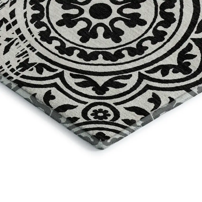 Black And Ivory Medallion Washable Area Rug With UV Protection Photo 4