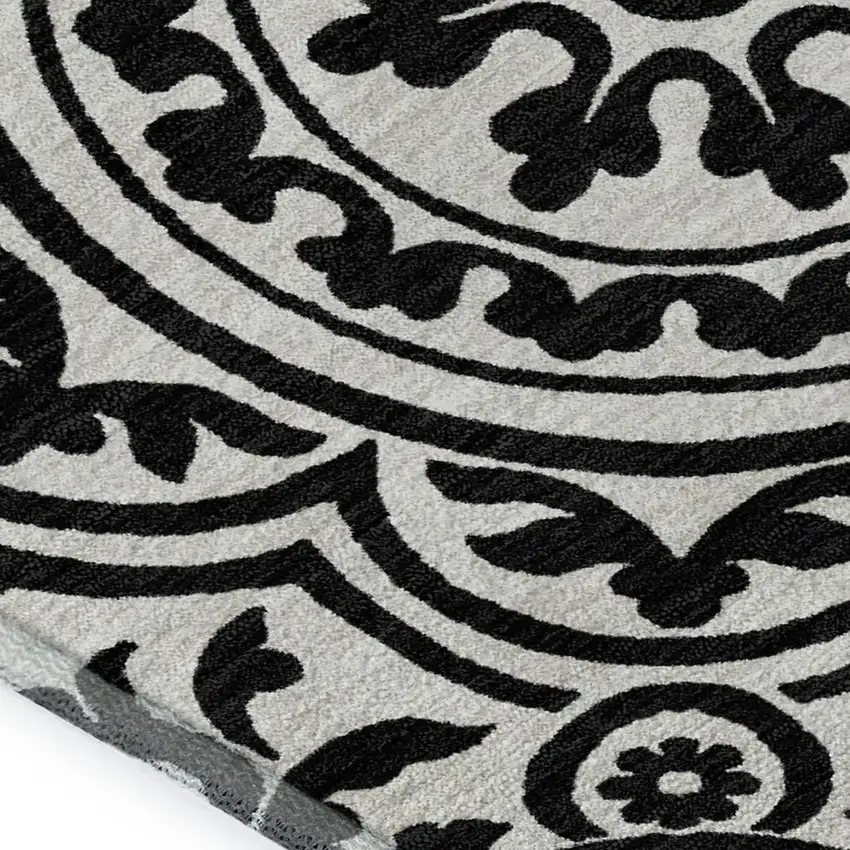 Black And Ivory Medallion Washable Area Rug With UV Protection Photo 3