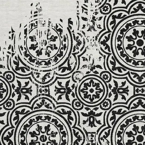 Black And Ivory Medallion Washable Area Rug With UV Protection Photo 3