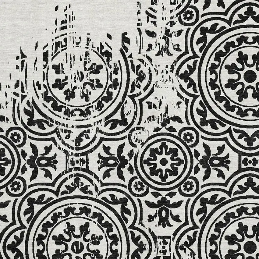 Black And Ivory Medallion Washable Area Rug With UV Protection Photo 3