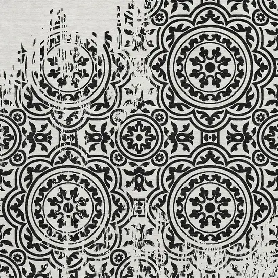Black And Ivory Medallion Washable Area Rug With UV Protection Photo 4
