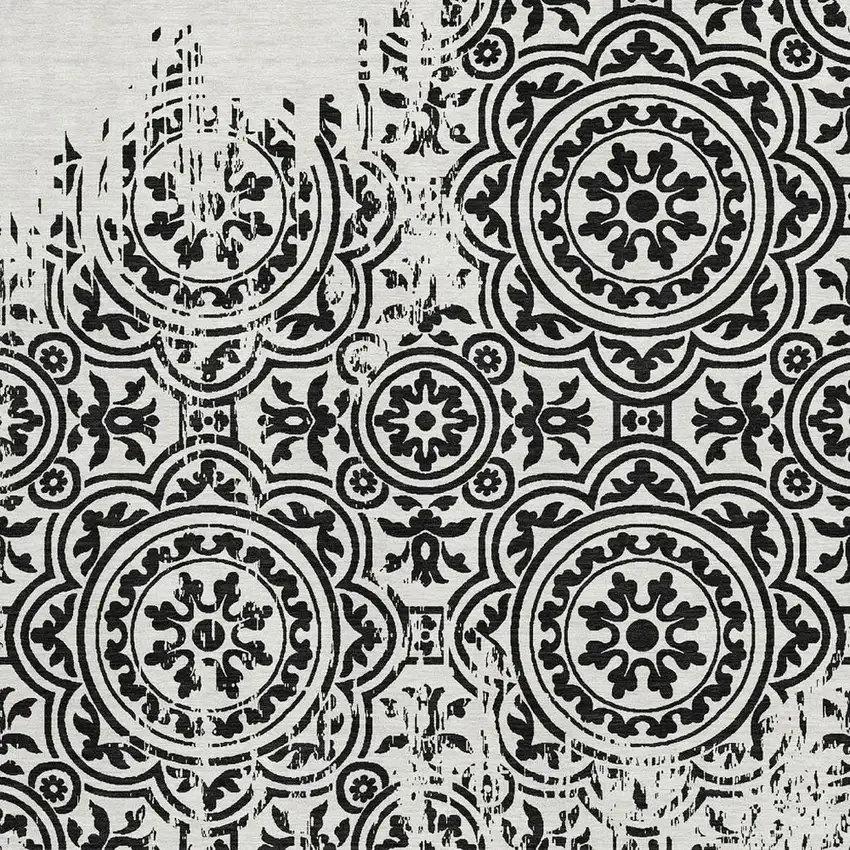 Black And Ivory Medallion Washable Area Rug With UV Protection Photo 4