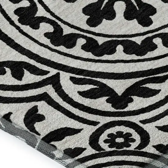 Black And Ivory Medallion Washable Area Rug With UV Protection Photo 3