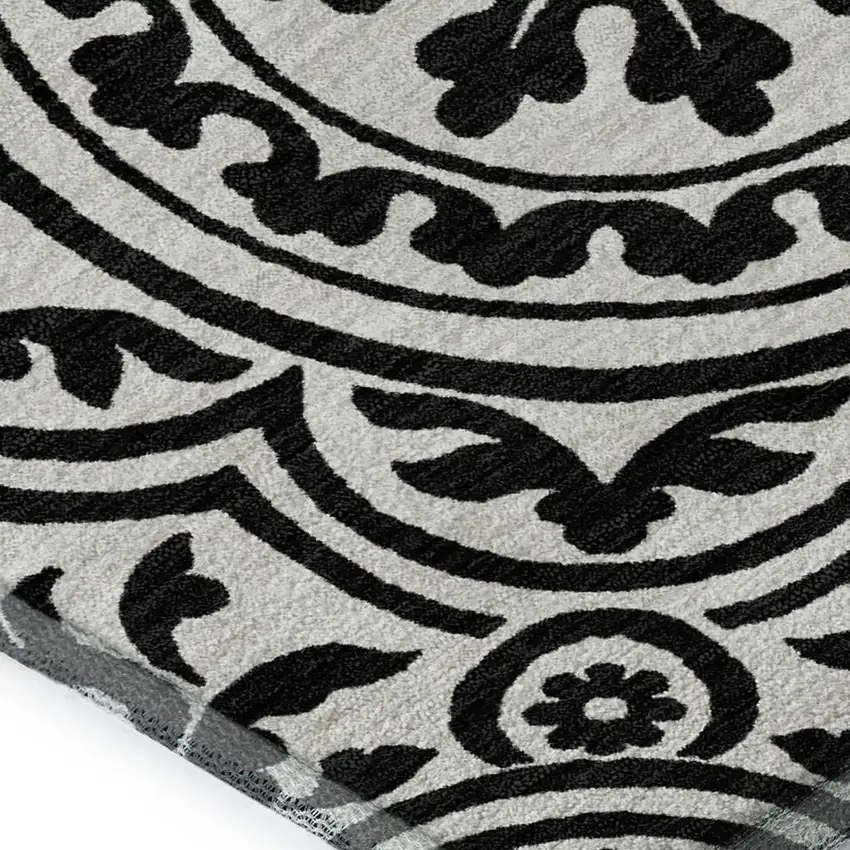 Black And Ivory Medallion Washable Area Rug With UV Protection Photo 3