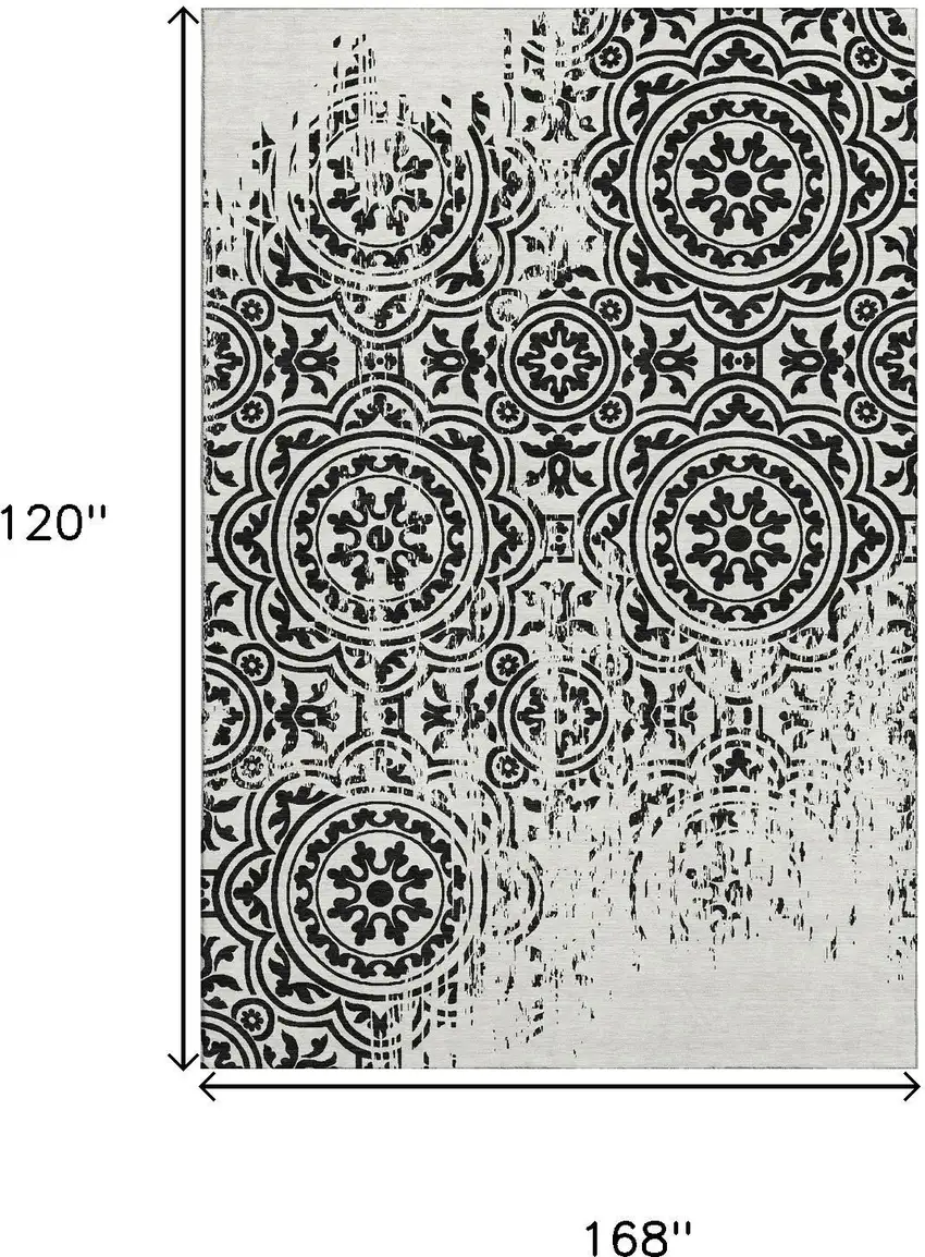 Black And Ivory Medallion Washable Area Rug With UV Protection Photo 3