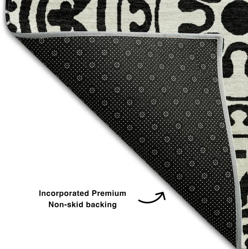 Black And Ivory Medallion Washable Area Rug With UV Protection Photo 8