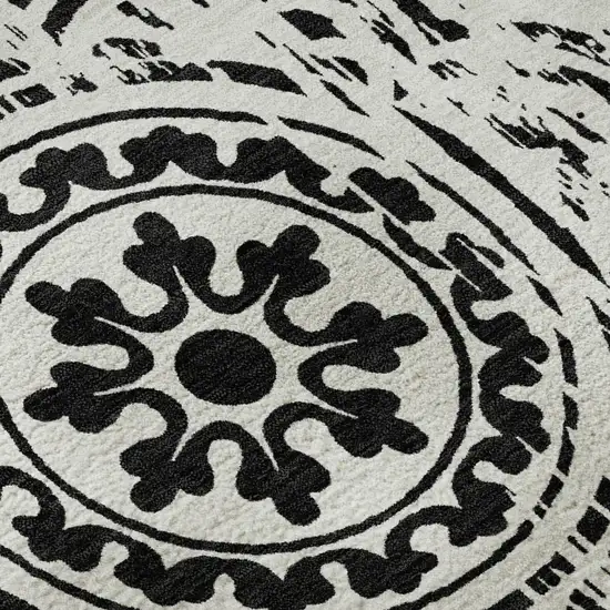 Black And Ivory Medallion Washable Area Rug With UV Protection Photo 8
