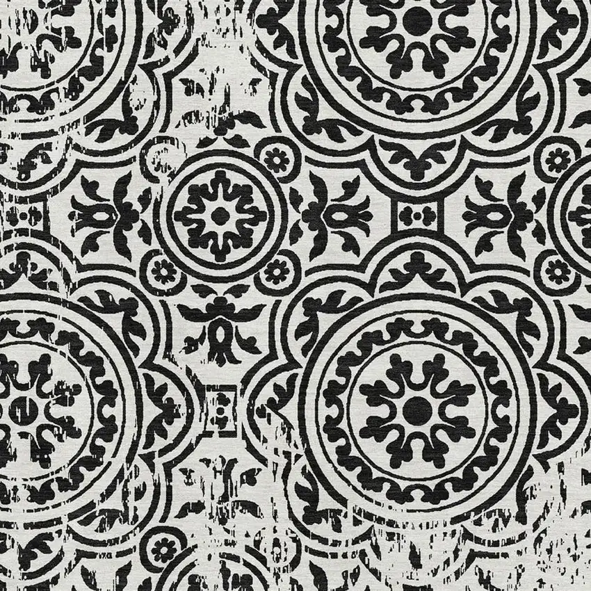 Black And Ivory Medallion Washable Area Rug With UV Protection Photo 6