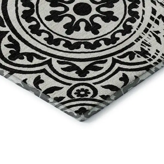 Black And Ivory Medallion Washable Area Rug With UV Protection Photo 1