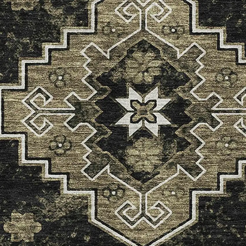 Black And Ivory Medallion Washable Area Rug With UV Protection Photo 3