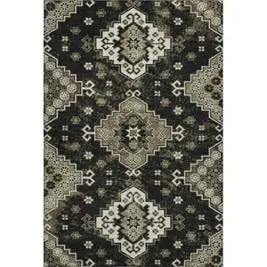 Photo of Black And Ivory Medallion Washable Area Rug With UV Protection
