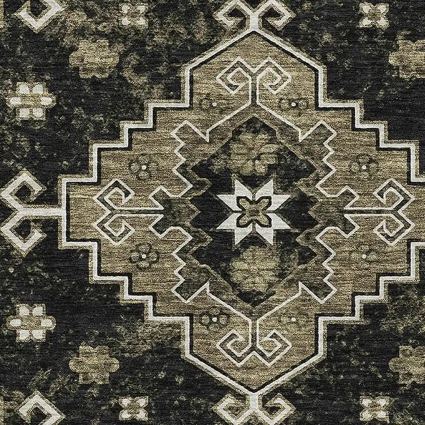 Black And Ivory Medallion Washable Area Rug With UV Protection Photo 4