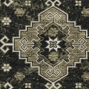 Photo of Black And Ivory Medallion Washable Area Rug With UV Protection