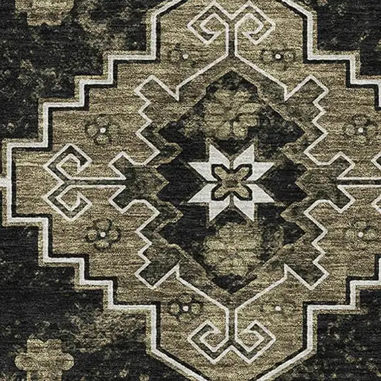 Black And Ivory Medallion Washable Area Rug With UV Protection Photo 3