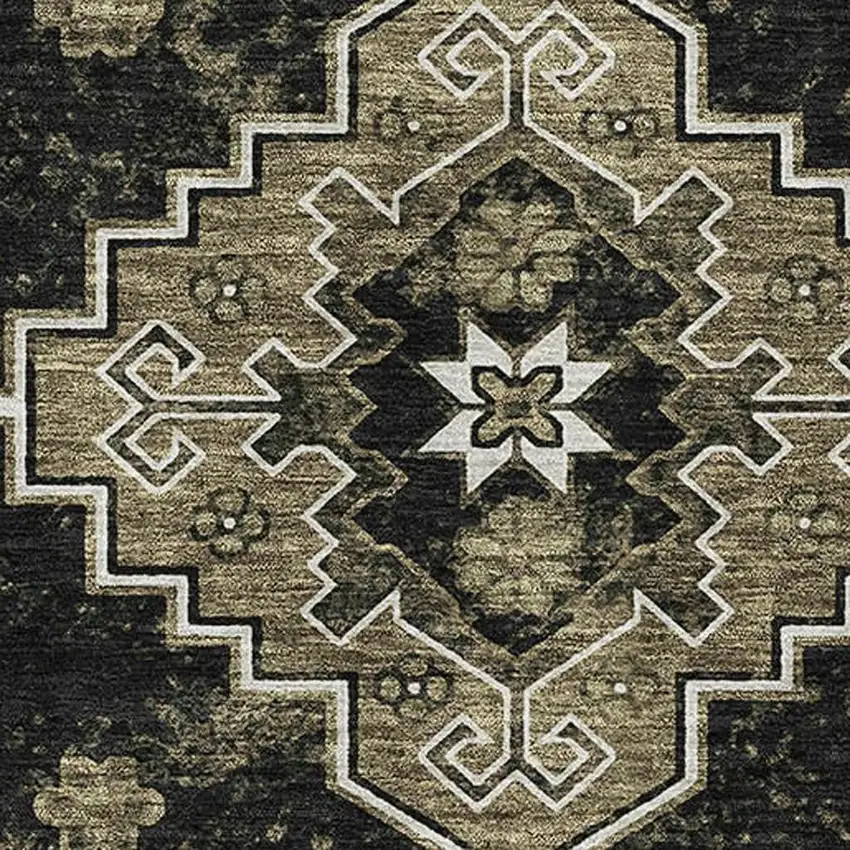 Black And Ivory Medallion Washable Area Rug With UV Protection Photo 3