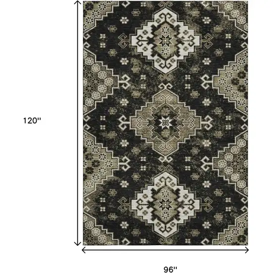 Black And Ivory Medallion Washable Area Rug With UV Protection Photo 3