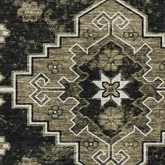 Black And Ivory Medallion Washable Area Rug With UV Protection Photo 3
