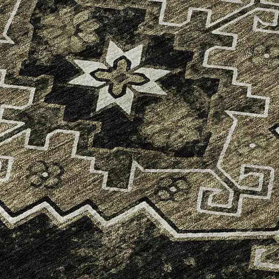 Black And Ivory Medallion Washable Area Rug With UV Protection Photo 9