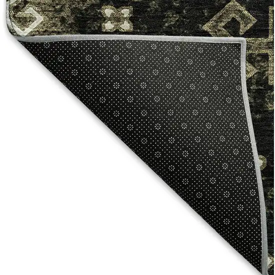 Black And Ivory Medallion Washable Area Rug With UV Protection Photo 7