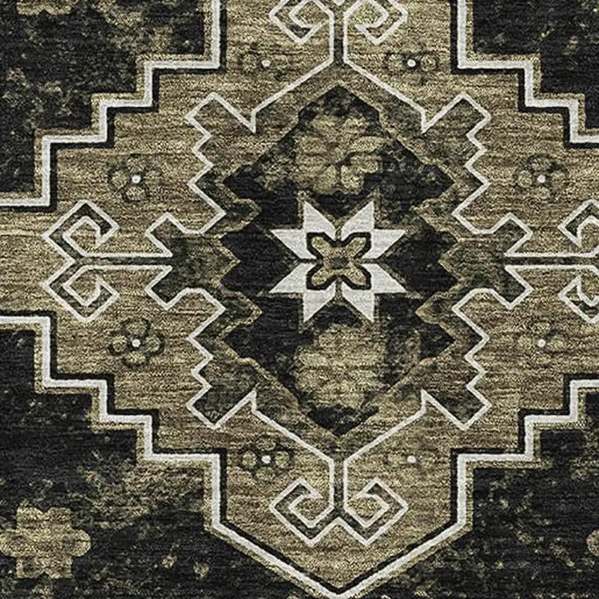 Black And Ivory Medallion Washable Area Rug With UV Protection Photo 3